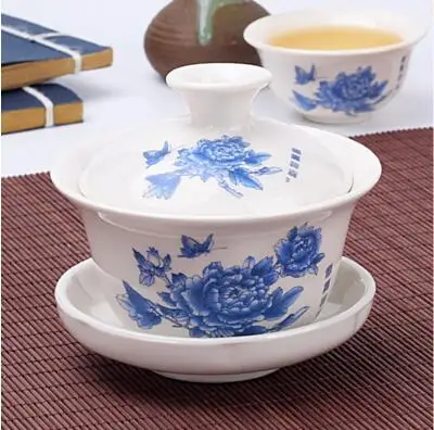 Китайский чайный сервиз Gaiwan голубой и белый фарфор Чайный набор кунг-фу Супница керамическая чашка для чая здоровье чайная чашка и блюдце мастер чашки - Цвет: 120ml