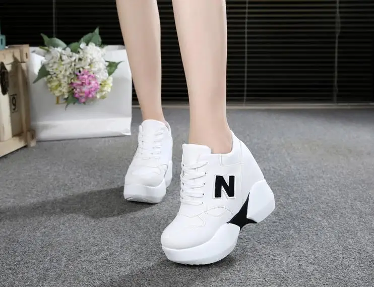 

2018 Summer Increase Women's Shoes 10cm High-heeled Leather Casual shoes Fashion Muffin bottom