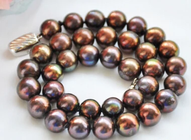 

Jew2683 Rare 17" 11-12mm ROUND BROWN BLACK Freshwater cultured PEARL NECKLACE