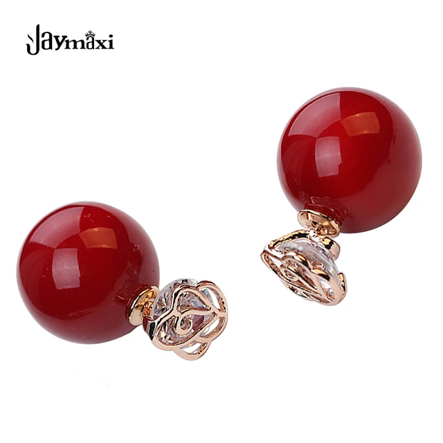 Jaymaxi Red Pearls Earrings Silver Plated Needle Crown Aaa Zircon Jaymaxi Red Pearls Earrings Silver Plated Needle Crown Aaa Zircon Double Side Rose For Love