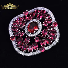 

Stunning Flat Design Opens Oval CZ Dome Imitated Garnet Red Square Flower Brooch Pin Corsage Jewelry for Women Suit Outfit Dress