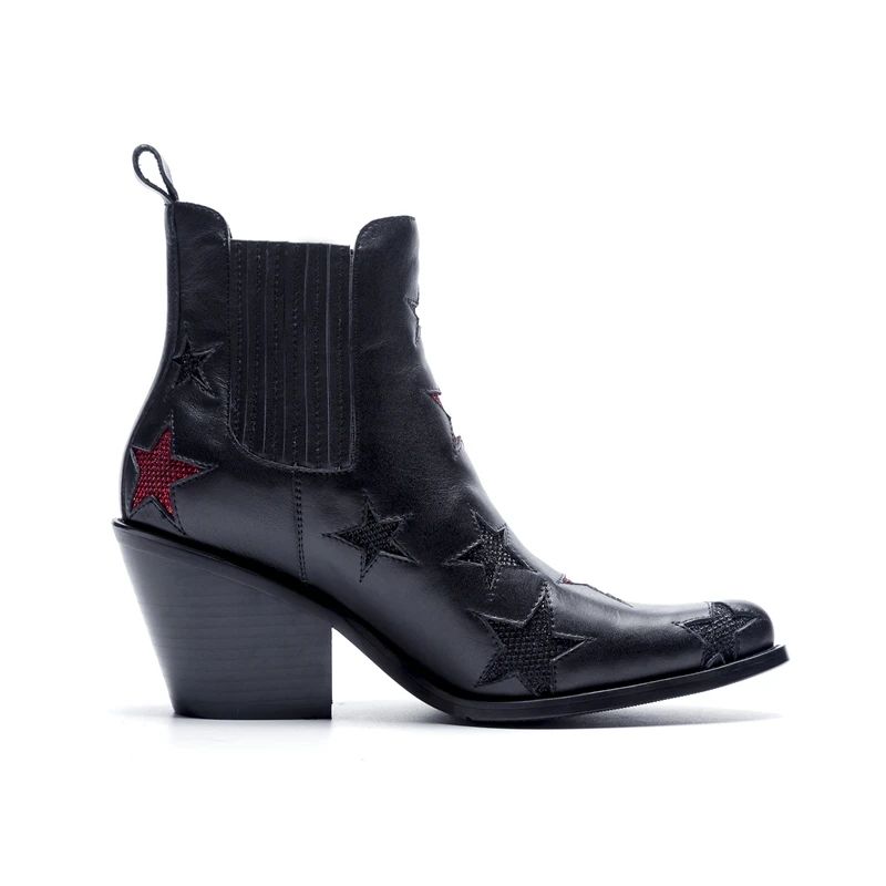 Corto Chelsea Slip Negro Botas Patchwork Real Tacón Stylesowner Estrella ~ 34 Rojo Grueso Tobillo De 40eu Mujer En Cuero q7wFngP