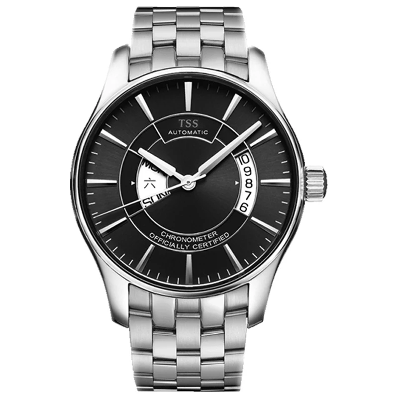 

TSS T8021 explorer navigator japan MIYOTA 8205 Automatic movement chronometer officially certified stainless steel black dial