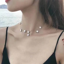 SRCOI серебряного цвета многослойный ожерелье-чокер со звездами простые Многослойные богемные Чокеры невидимая цепочка ожерелье женское колье ювелирные изделия