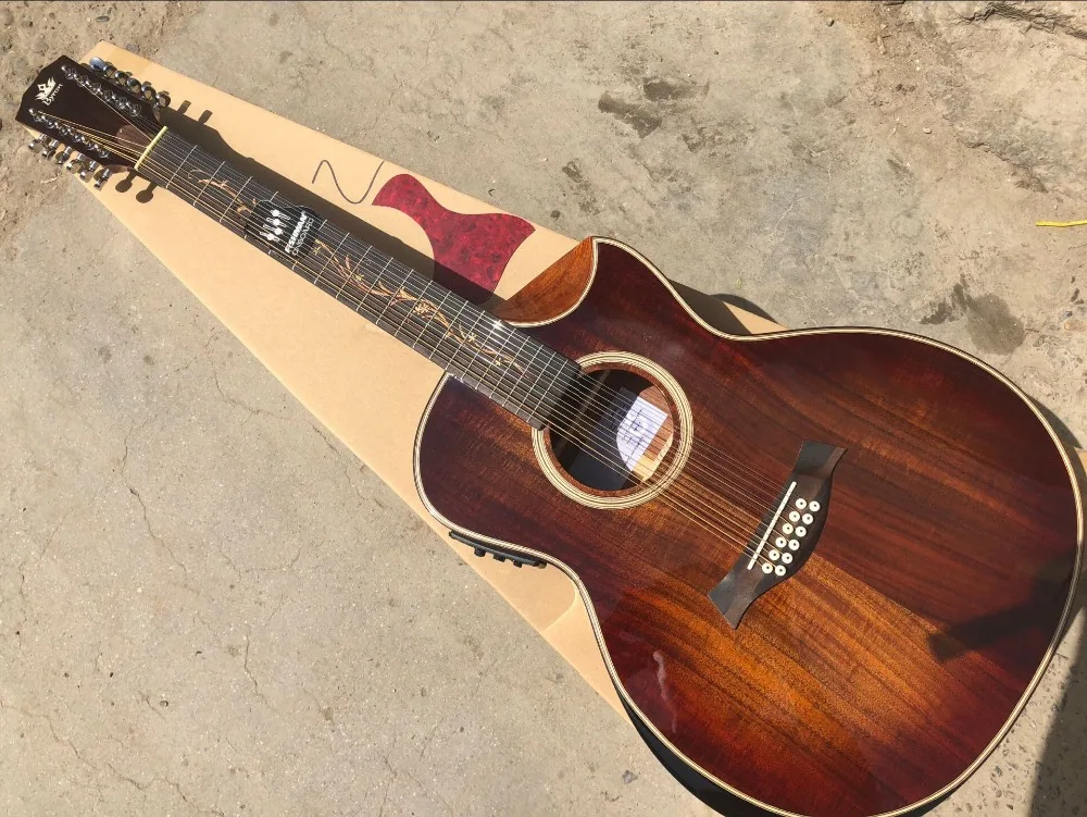 

free shipping high end customize solid koa guitar Handmade 12 strings acoustic guitar jumbo solid koa wood 12 string guitar