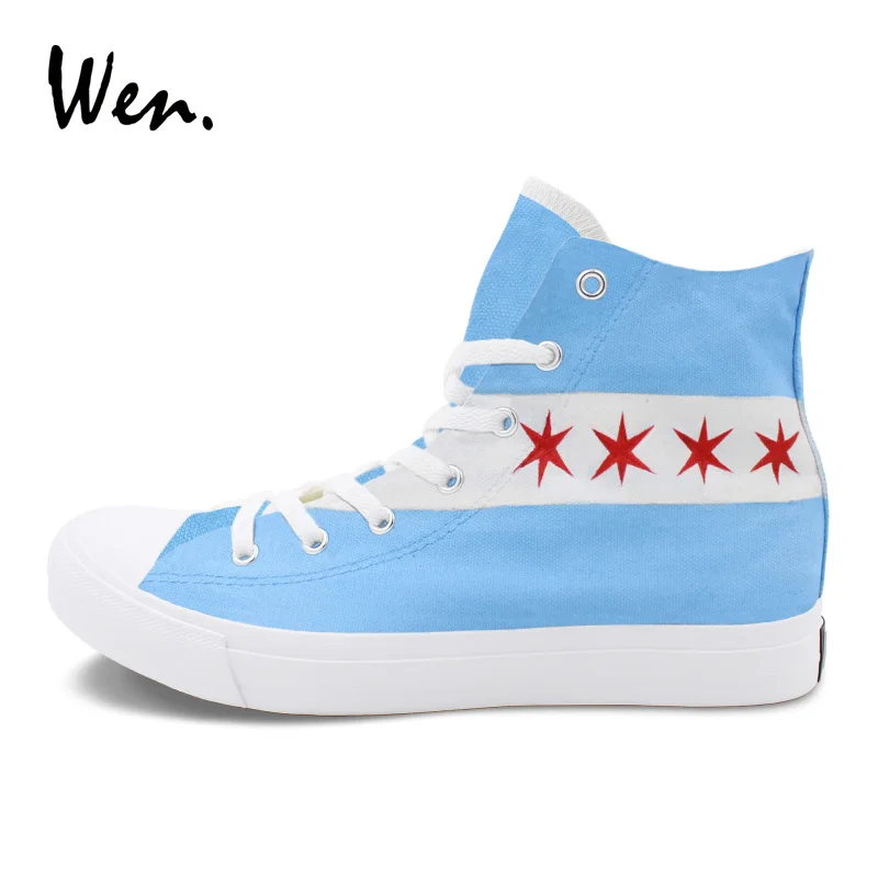 Wen Hand Painted Shoes Custom Design Chicago Flag City Wen Hand Painted Shoes Custom Design Chicago Flag City