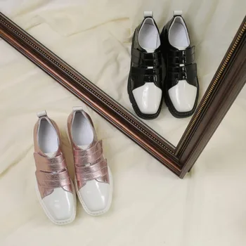 

GPOKHDS 2020 women fashion sneakers patent leather black color autumn spring Vulcanize Shoes casual increasing wedges sneakers