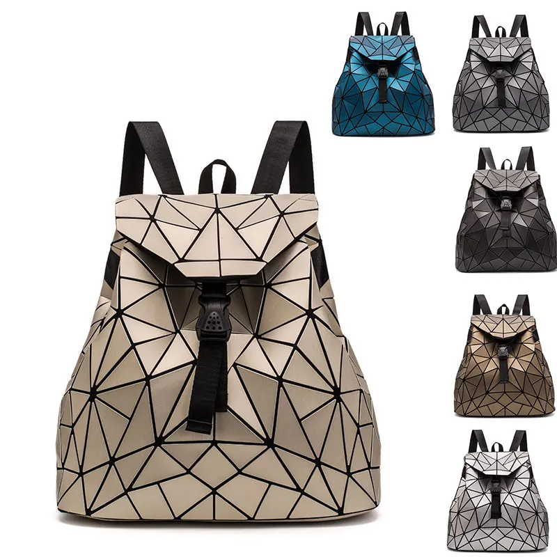 Mochila fosca geométrica para mulheres, mochilas femininas para adolescentes, mochila de cordão, mochila holográfica