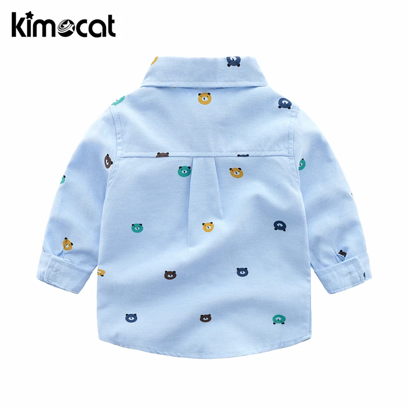 Детские рубашки Kimocat для мальчиков хлопковые однотонные 100% одежда классические