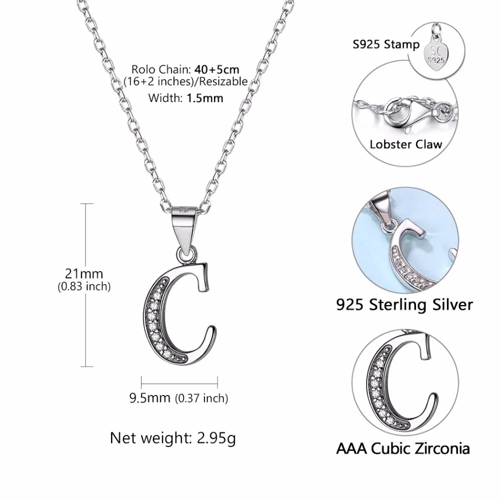 SILVERCUTE 925 пробы инициал из серебра ожерелье для женщин Альфабет кулон с цепочкой Имя ювелирные изделия подарок на день рождения SCP6396B