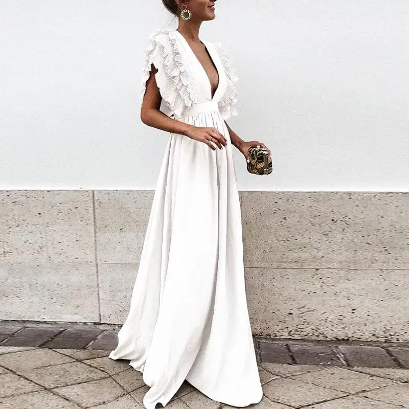 deep v neck maxi dress with sleeves