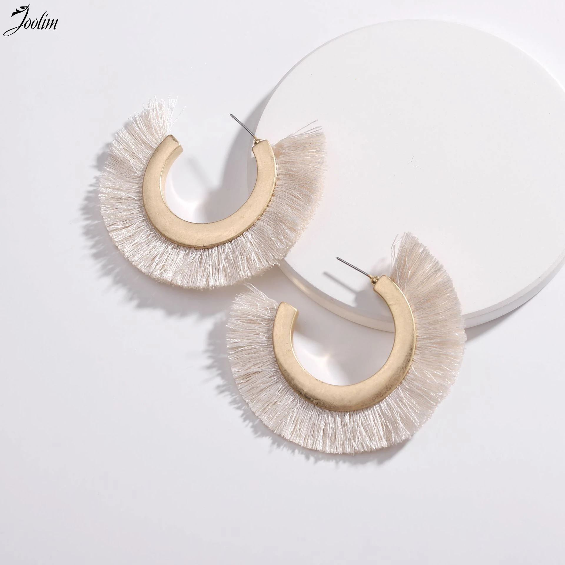 

Joolim Jewelry Wholesale/7 Colors Hot Trendy Tassel Hoop Earring Statement Earring Wholesale Big Earring 6.5cm