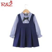 R& Z/платье для девочек Новинка года, весенние Хлопковые Платья принцессы в полоску с длинными рукавами и круглым вырезом для девочек, одежда для детей, k1