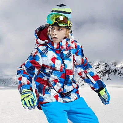 -30 Children brand ski suit boy girl kids snowboard suit Set Waterproof outdoor sports jacket pants clothes snowsuit teen 12 14