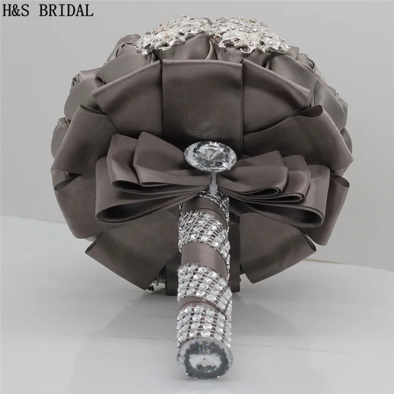 H& S Люкс темно-серый Свадебные цветы Свадебные букеты Искусственные Свадебные букеты горный хрусталь Роза buque de noiva
