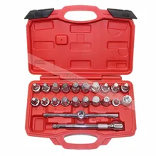 22 pcs Bujão de Drenagem de Óleo Conjunto Quadrado Hexagonal Chave Ferramenta de Remoção Kit Adaptador Porca Ferramenta Com Barra de Extensão livre grátis