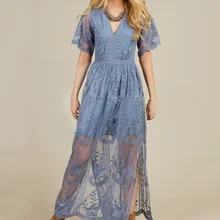 Women's Dress High Quality Plunging neckline Lace short sleeve lace embroidered flowers Floral Maternity Dress floral embroidered lace panel slip dress