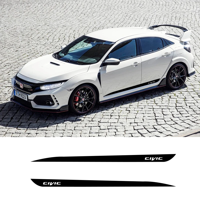  2 PCS Car Side Stripes Side Skirts Graphics Vinyl Sticker Decals Racing Sport Car Stickers For Hond