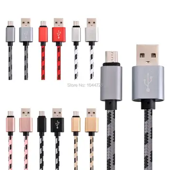 

200pcs/lot 1m 2m 3m Nylon Braided Fabric Micro usb line Accessory Bundles for samsung s4 s6 s7 htc lg for sony