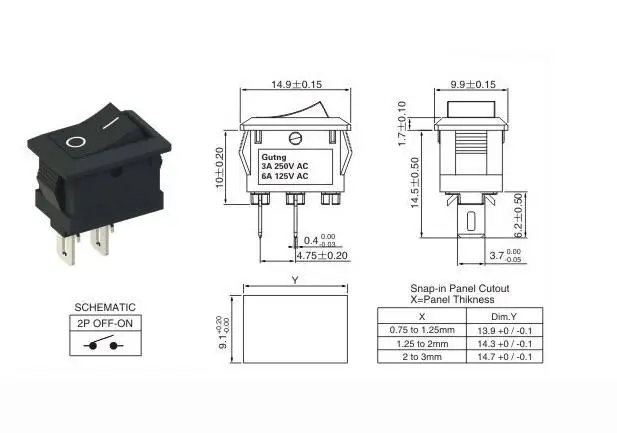 2 шт./лот 10*15 мм SPST 2PIN вкл/выкл G130 лодка кулисный переключатель 3A/250 в автомобиль приборная панель грузовик RV ATV домашний черный