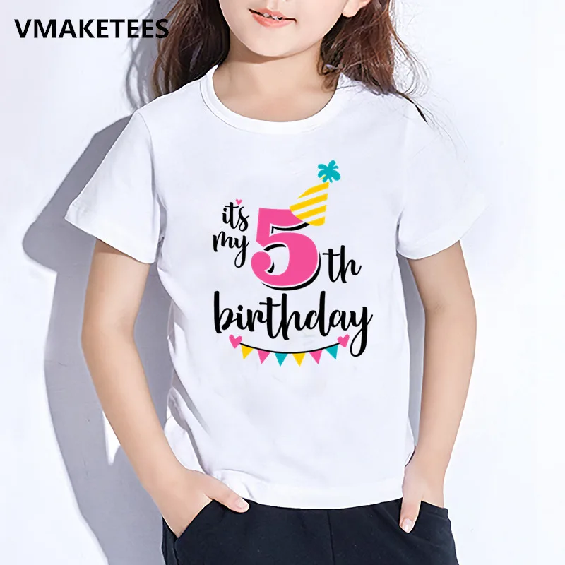 Детская футболка с надписью «Happy Birthday» и цифрой 1-9, забавная футболка в подарок на день рождения для мальчиков и девочек, детская забавная одежда, HKP2432