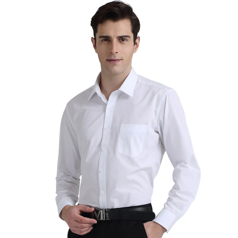 فستان بكم طويل قميص الرجال العلامة التجارية ملابس القطن عالية الجودة الذكية عارضة الاجتماعية قمصان الزفاف الأبيض قميص Camisa الغمد