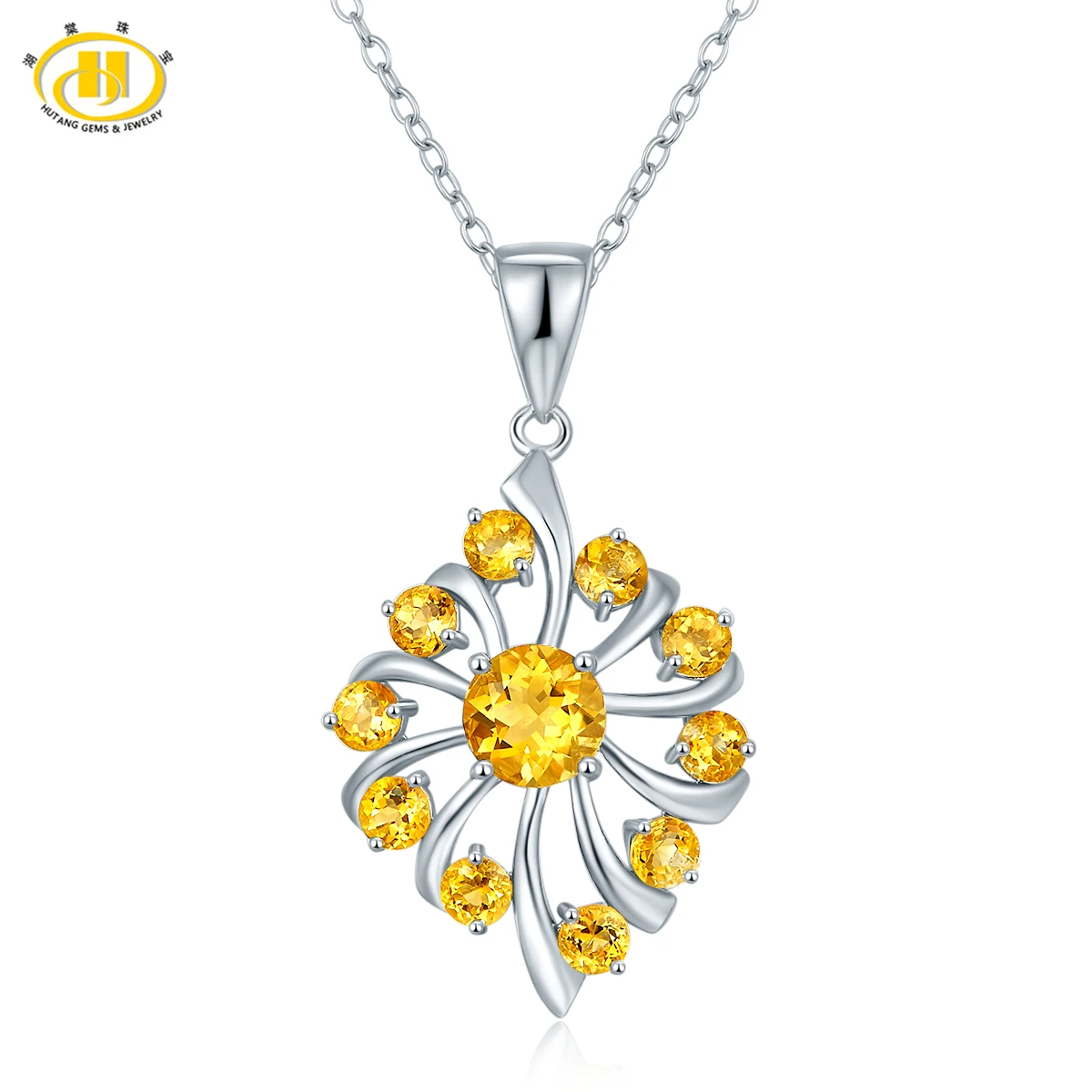 

Hutang Genuine Citrine Pendant Necklace Solid 925 Sterling Silver Gemstone Fine Jewelry Trendy Style Women Best Gift 2017