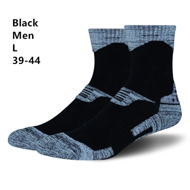Мужские и женские зимние теплые лыжные носки, уличные походные велосипедные спортивные носки, утолщенные дышащие Термо носки для сноуборда, хлопковые Лыжные носки - Цвет: Men Black L