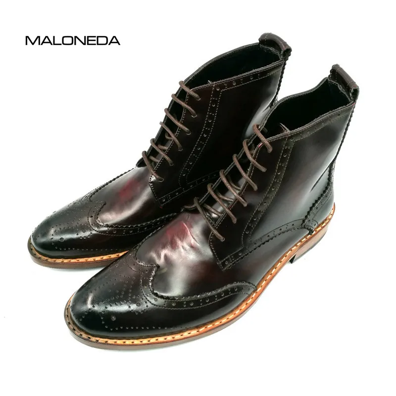 

BMALONEDA Bespoke Handmade Mixed Color Goodyear Welted Men's 100% Genuine Leather Lace-up Brogue Ankle Boots Shoes