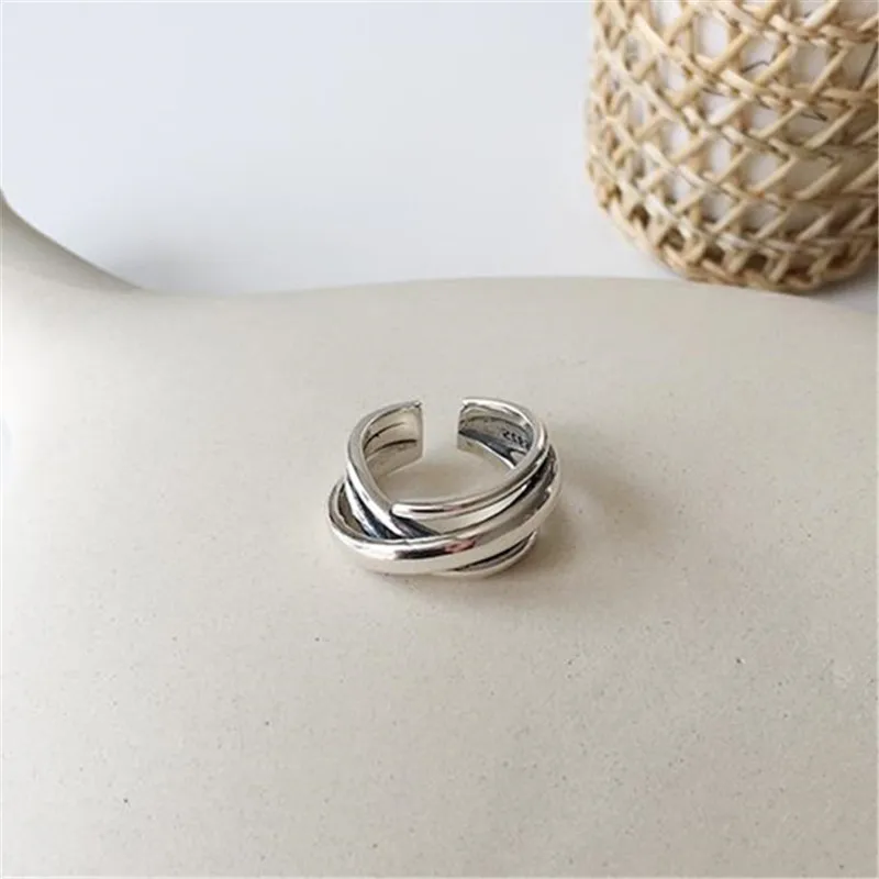 Новое поступление 925 пробы серебряные Многослойные гладкие кольца для женщин Регулируемый размер кольцо на палец Мода Стерлинговое Серебро-ювелирные изделия