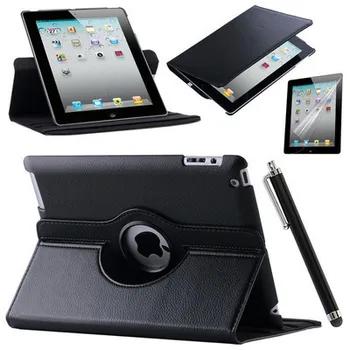 

For Case Apple iPad 2 iPad 3 iPad 4 PU Leather Smart Stand Flip Case Cover 360 Rotating Screen Protector Film Stylus Pen Gifts