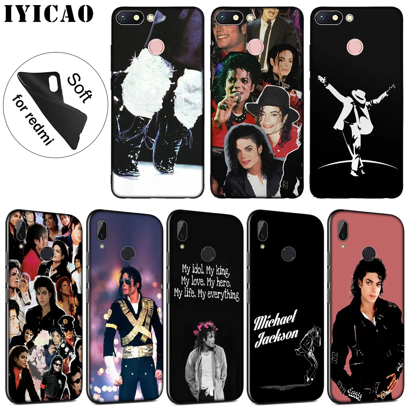 

IYICAO Michael Jackson Soft Silicone Phone Case for Xiaomi Redmi K20 7A 6A 5A S2 4X 4A GO Note 8 7 5 Plus 6 Pro Black TPU Cover