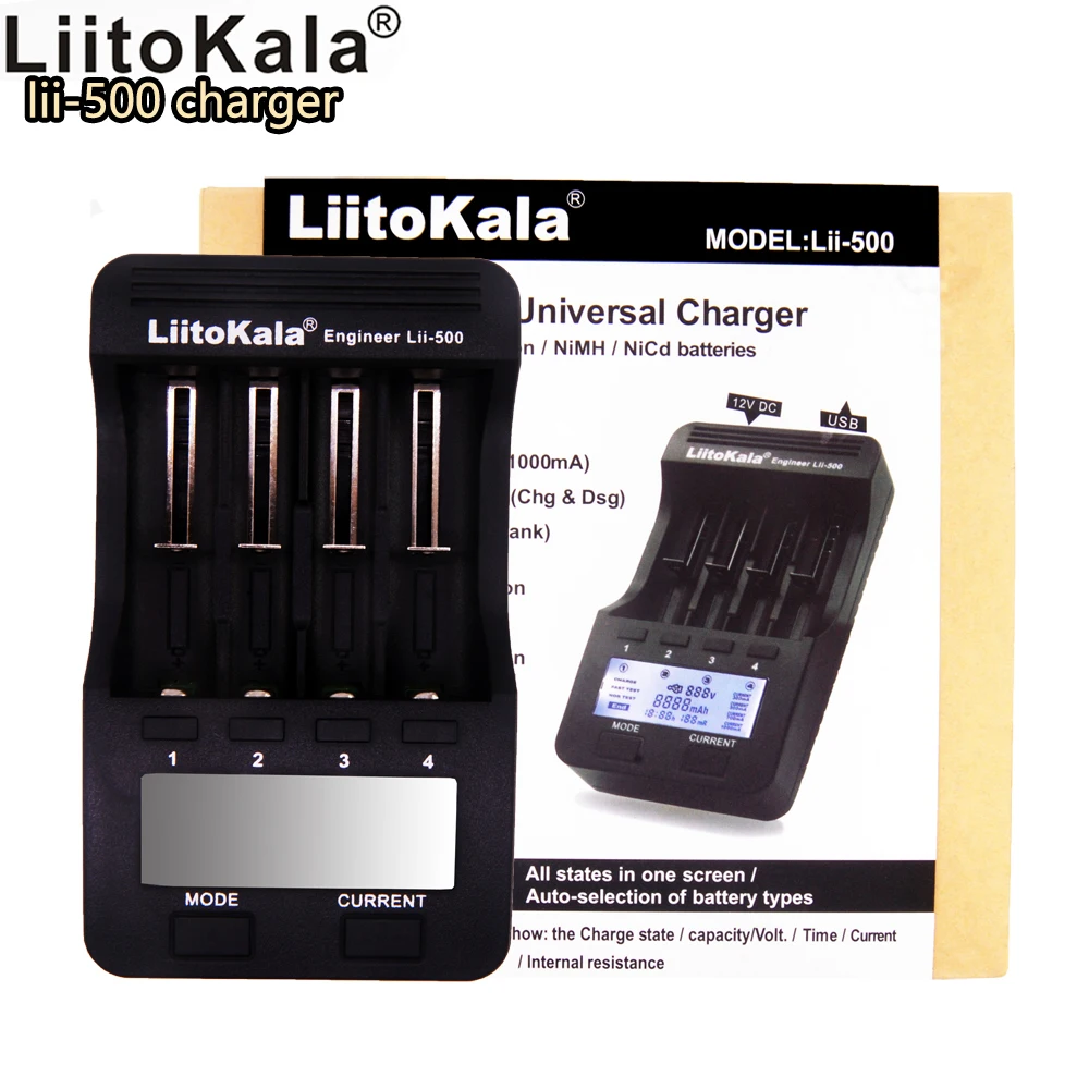 Умное устройство для зарядки никель-металлогидридных аккумуляторов от компании Liitokala lii-500 18650 26650 литий Батарея Зарядное устройство AA, AAA, никель-металл-гидридного зарядки ЖК-дисплей Дисплей Ёмкость Тесты разряда активации