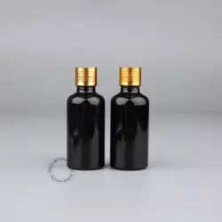 5 шт. x 50 мл/50cc Стекло черный Эфирные масла капельницы бутылка с золотой алюминий Кепки косметической упаковки пустых Макияж контейнер