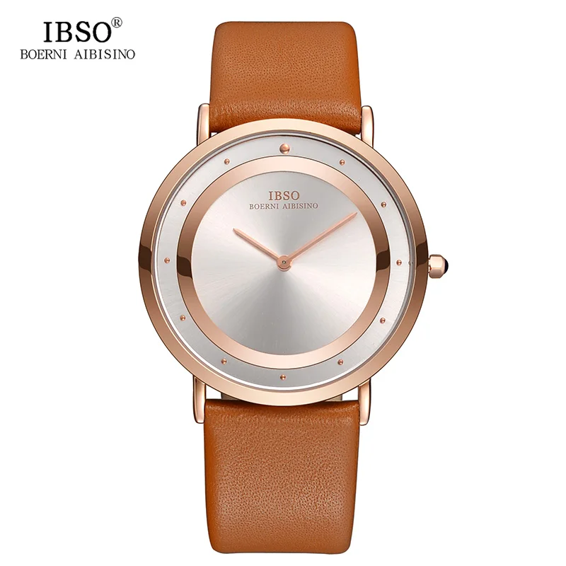

IBSO 2018 Top Brand Men Watches Luxury Brown Genuine Leather Strap Quartz Watches 22MM Watchband Clock Relogio Masculino #8269