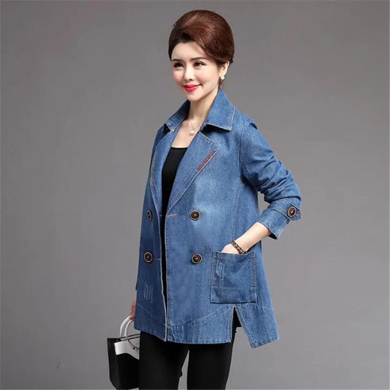 2019 Autumn Winter Women Denim Jacket Big Pockets Outwear