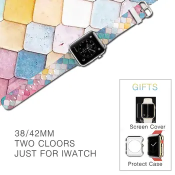 

Rainbow38/40/42/44mmGenuine Leather Watchband Color For Iwatch Strap for Apple Watch for Samsung Wrist Bracelet 22mm 24mm Mosaic