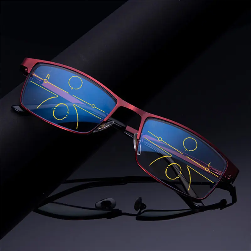 Oulylan, прогрессивные, Мультифокальные очки для чтения, мужские, анти-синий светильник, сплав, близкое дальнее зрение, очки, дальнозоркость, диоптрия+ 1,0 1,5 - Цвет оправы: Red