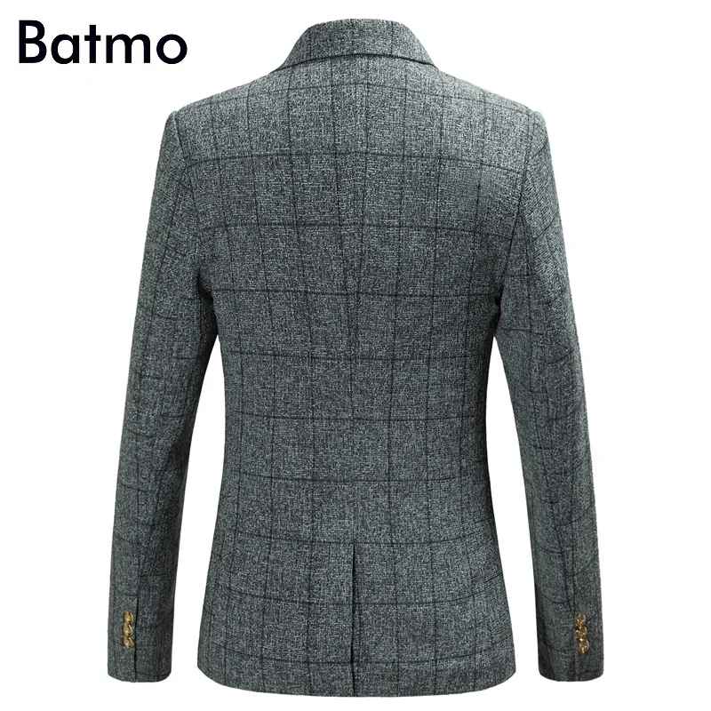 Batmo 2017 высокое качество известные бренды Повседневная плед серый пиджак мужчины Бизнес Блейзер Куртка Плюс-Размер M, L, XL, XXL, XXXL, 4XL