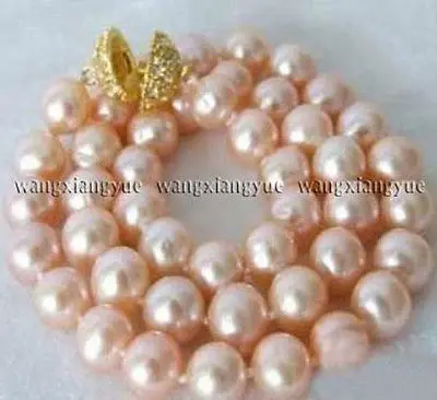 

8-9MM Natural Pink Akoya Cultured Pearl necklace 14KGP GP magnet Clasp 18" AA+