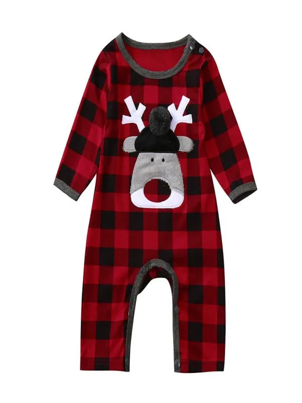 ARLONEET/Рождественский комбинезон с длинными рукавами для новорожденных; комбинезон в клетку с оленем для маленьких девочек и мальчиков; комбинезон; одежда; CO09 - Цвет: RD
