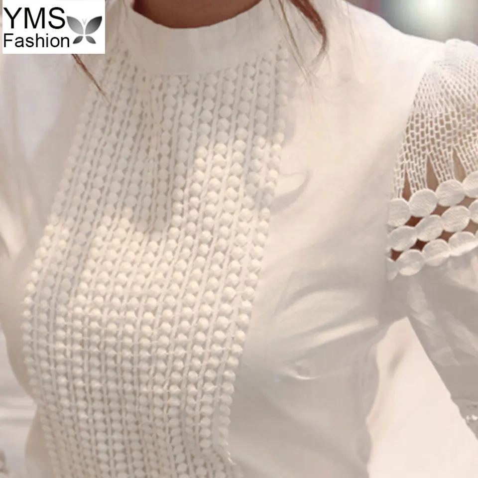

Autumn Women Lace Blouse Shirt 2019 Korean Fashion Long Sleeve White Shirts Lady Office Tops Female Hollow Out Bottoming Blouses