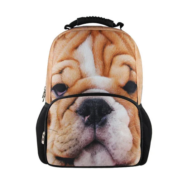 

Noisydesigns Trendy casual style bulldog backpack for men 3D zoo animal backpack children rucksack for school student travel bag