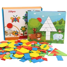 250 шт., креативная деревянная головоломка, игрушка с геометрией, головоломка Tangram, обучающая игра, подарки для мальчиков и девочек, новинка