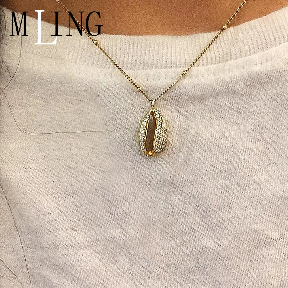 

MLING New Fashion Seashell Pendant Necklaces For Women Long Chian Crystal Necklace Collar Jewelry Gift