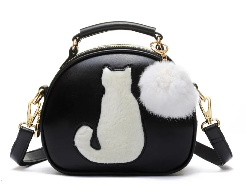Модная женская сумка из искусственной кожи, Сумка с полной луной, карамельного цвета, милый кот с меховым шариком, женские сумки через плечо, сумка через плечо, B014