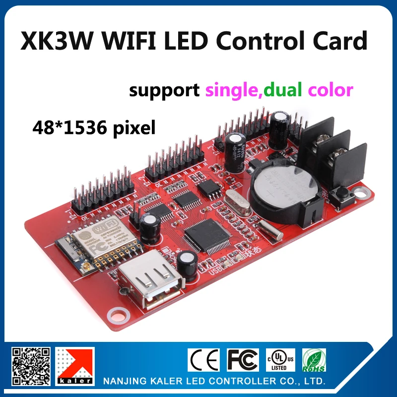 

kaler wifi led display controller card XK3W support 48x1536pixel p10 red blue green yellow white led signs moving mesage