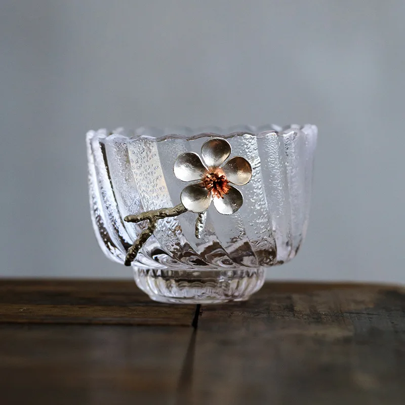 

60-80ml Small Teacups Tin Flower Single Tea Cup Japanese Glass Cup Kung Fu Tea Set Transparent Drinking Glass 12 Styles