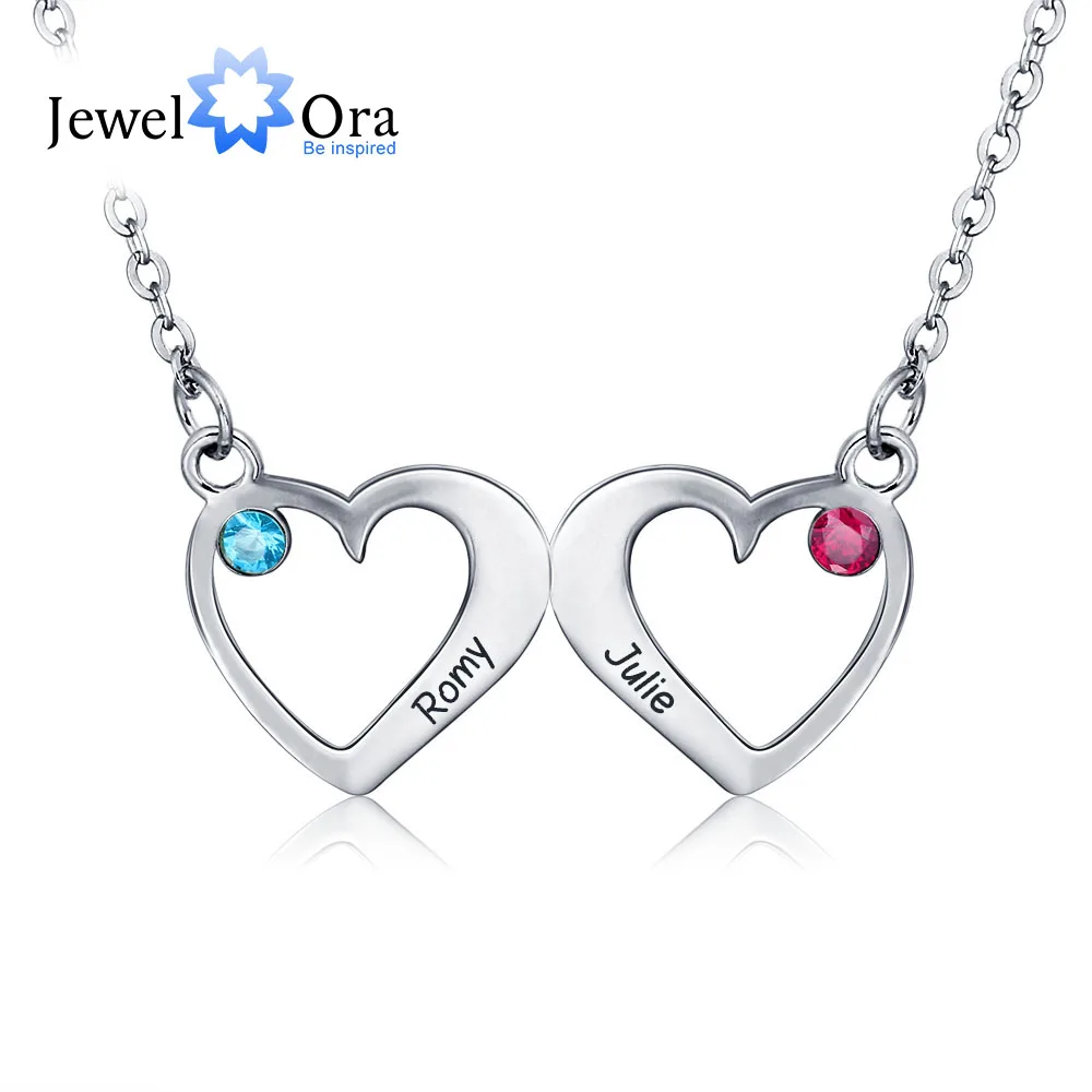 

Personalized Pendants Necklaces Birthstone Trendy Double Hearts 925 Sterling Silver Necklaces & Pendants (JewelOra NE101326)