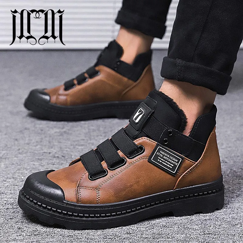 Beste MUMUELI Pluche Bruin Zwart 2018 Designer Casual Sneeuw Mannen Schoenen Hoge Kwaliteit Mode Luxe Platte Merk Laarzen Mannelijke Sneakers Z9162